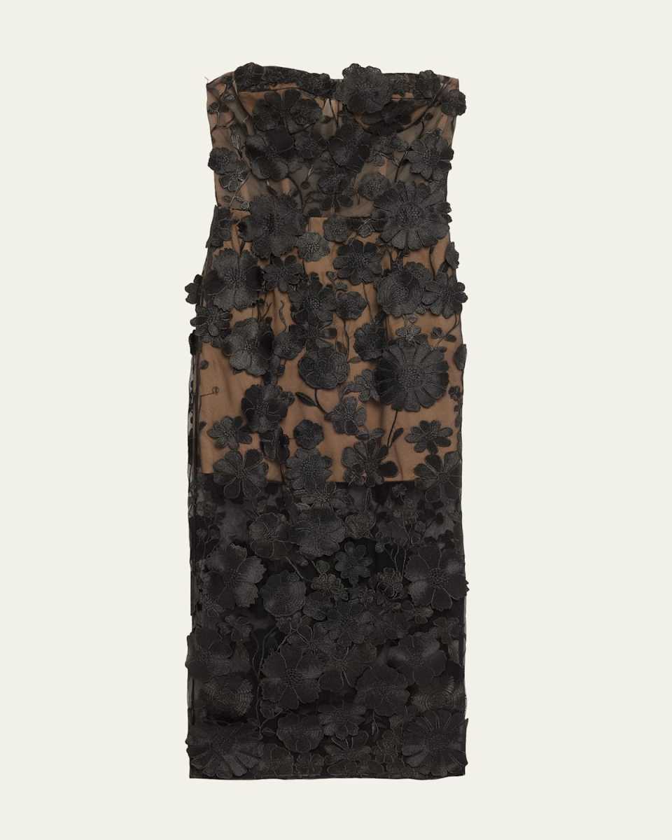 Jasmine Strapless Floral-Embroidered Midi Dress